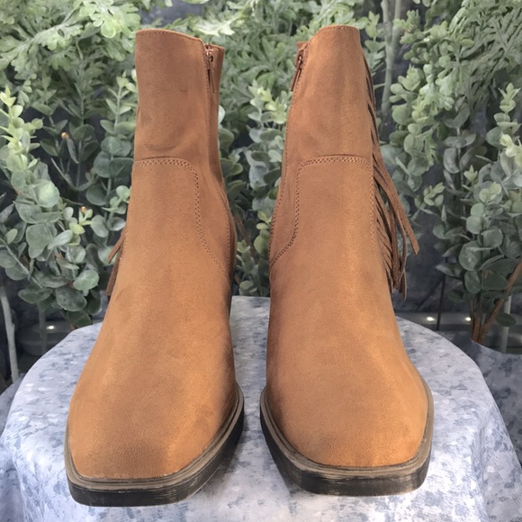 SO Oldfashion Cognac Western Stitch Fringe Zip Boots 2” Heels WMS 9.5M🌟NWT🌟 - Picture 2 of 16